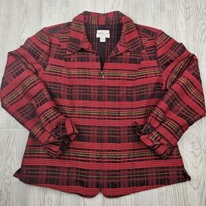 Christopher & Banks Jacket Womens Large Plaid Zip Up Stretch Blouse‎ Top Shirt